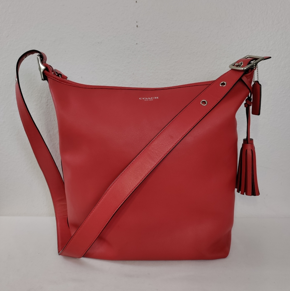 Coach Red Leather Crossbody Tote with Tassel
